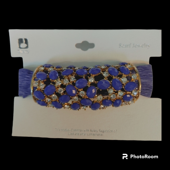 Gold, Blue & Crystal Rhinestone Scarf Slide - Picture 6 of 6